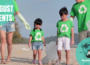 Family of volunteers doing beach cleanup